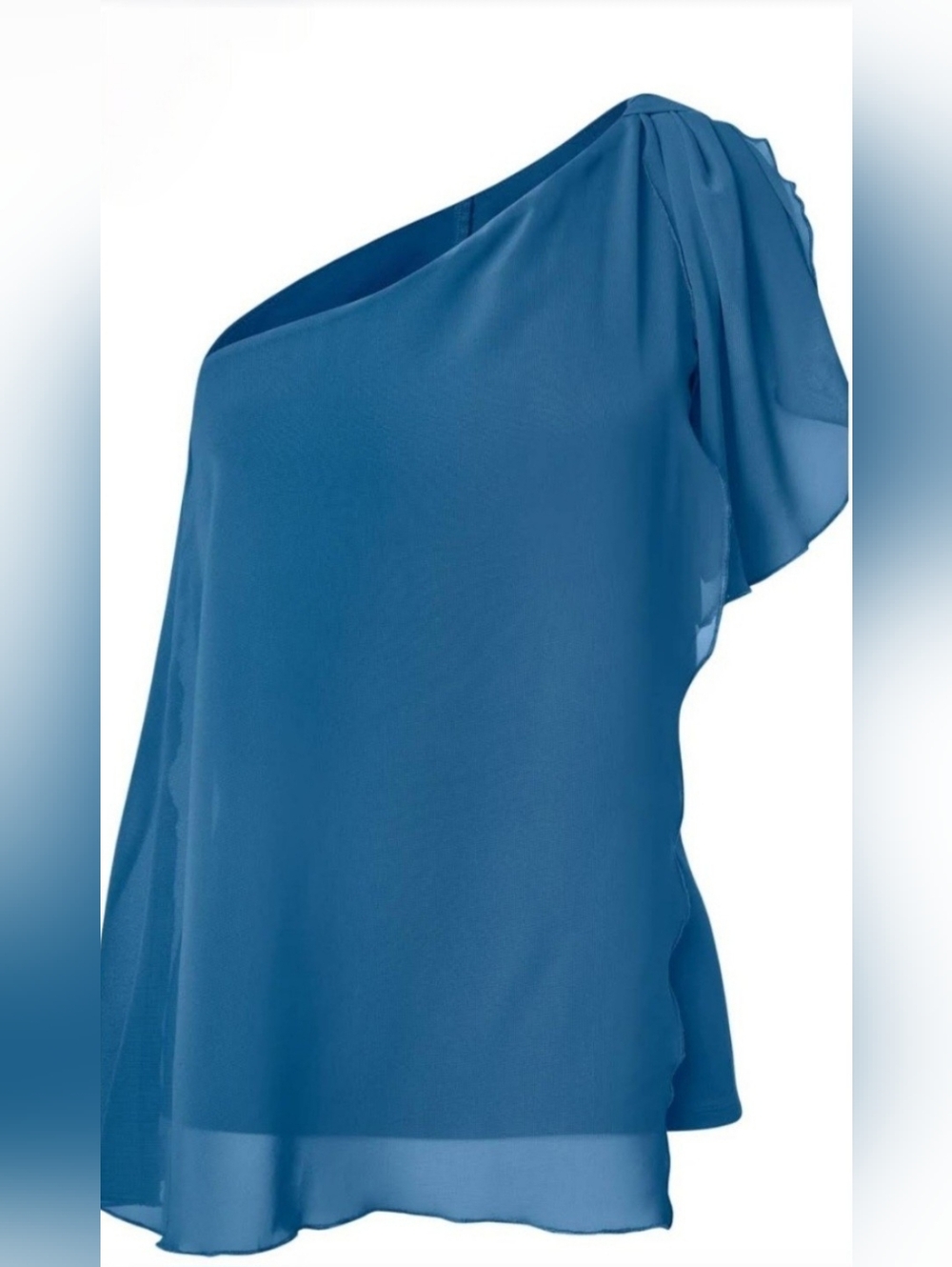 NWT VENUS One-Shoulder Blue Chiffon Bow Top - Picture 4 of 6